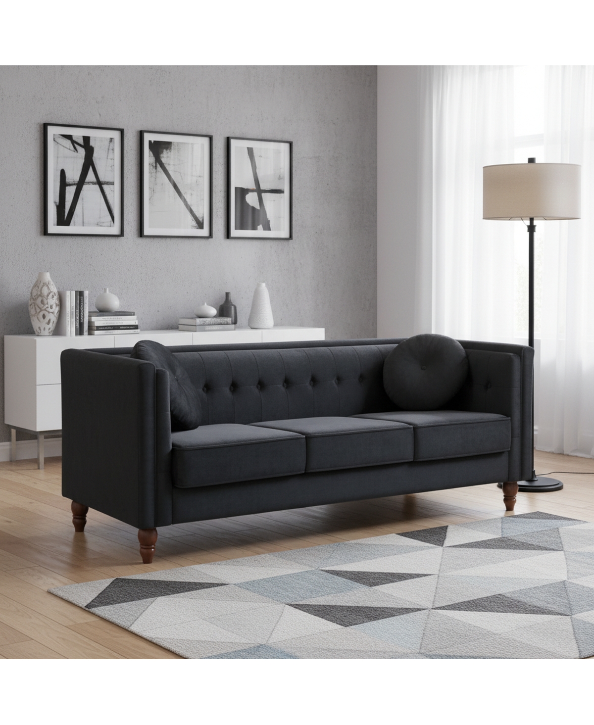 Streamdale Furniture Classic Tufted Velvet Chesterfield Sofa with Wood Legs