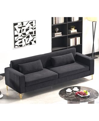  Aesthetic 85.8" Velvet 3-Seater Sofa, Black
