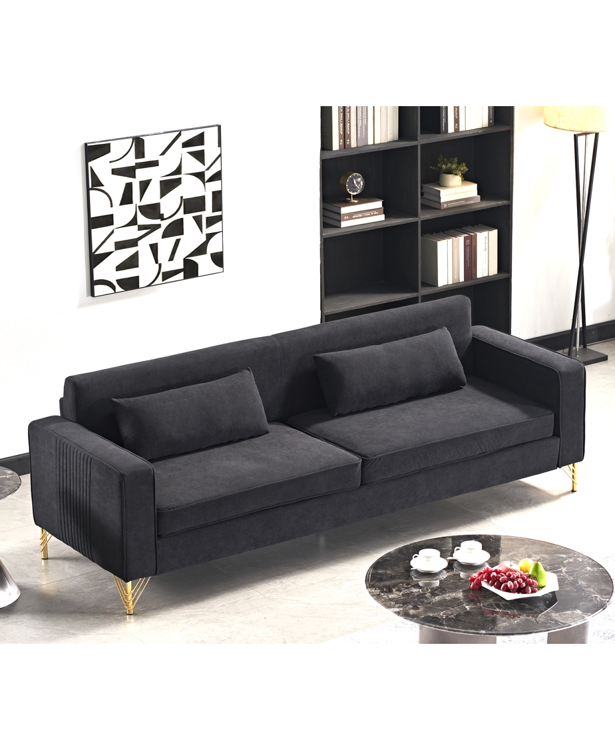 Streamdale Furniture Aesthetic 85.8" Velvet 3-Seater Sofa, Black - Black