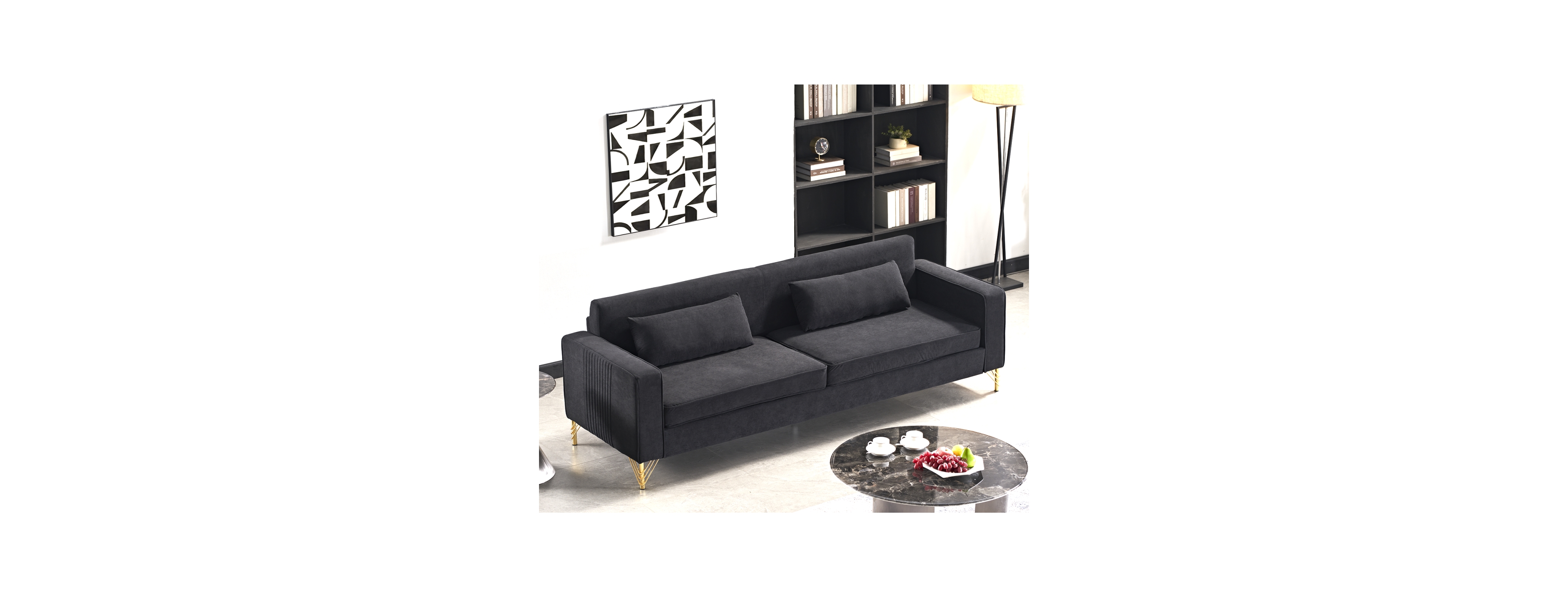 Streamdale Furniture Aesthetic 85.8" Velvet 3-Seater Sofa, Black