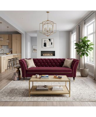 89.5" Chesterfield 3-Seater Tufted Sofa with Rolled Arms