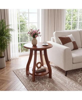 19.69" Round End Table with Curved Legs and Shelf