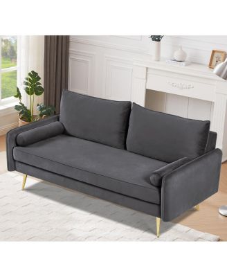 Mid-Century Modern Velvet Sofa with Gold Legs