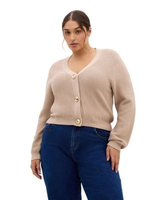 Plus Size Bella V-Neck Long-Sleeve Textured-Knit Cardigan