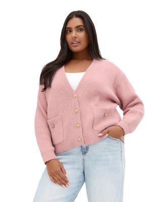 Plus Size Chloe Long-Sleeve V-Neck Pocket Cardigan