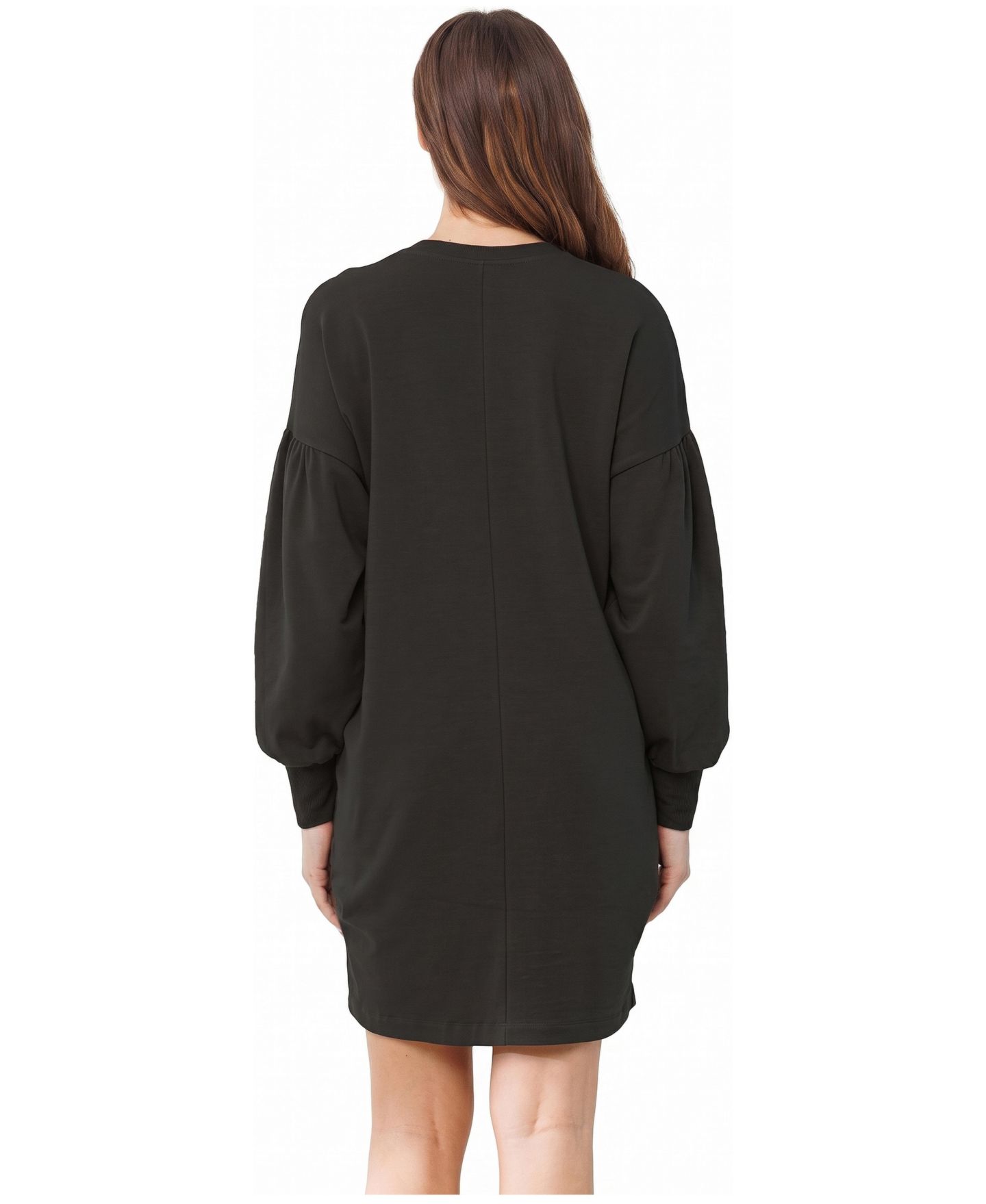 Женское платье Hello Miz Maternity Crewneck Cotton-Blend Balloon-Sleeve Sweater Dress with Pockets, цвет: Чёрный — фото 3