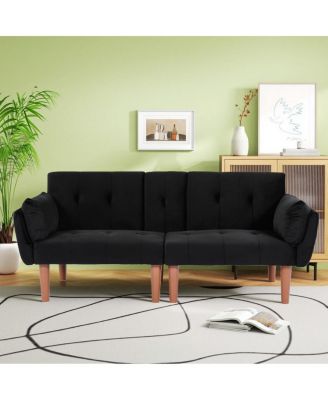 72" Foldable Black Velvet Double Sofa for Living Room