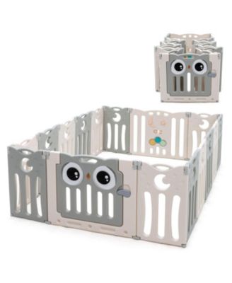 16-Panel Foldable Baby Play Yard with Lock Door
