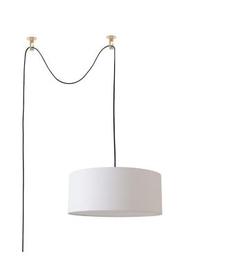 Stretch Swag Lamp,  Linen Drum Shade, Weathered Brass, for Living Room or Bedroom