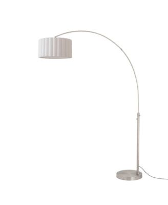 Scallop 92" Arc Lamp - Satin Nickel, Satin Nickel Base, Linen Shade, Dimmable, Bulb Included