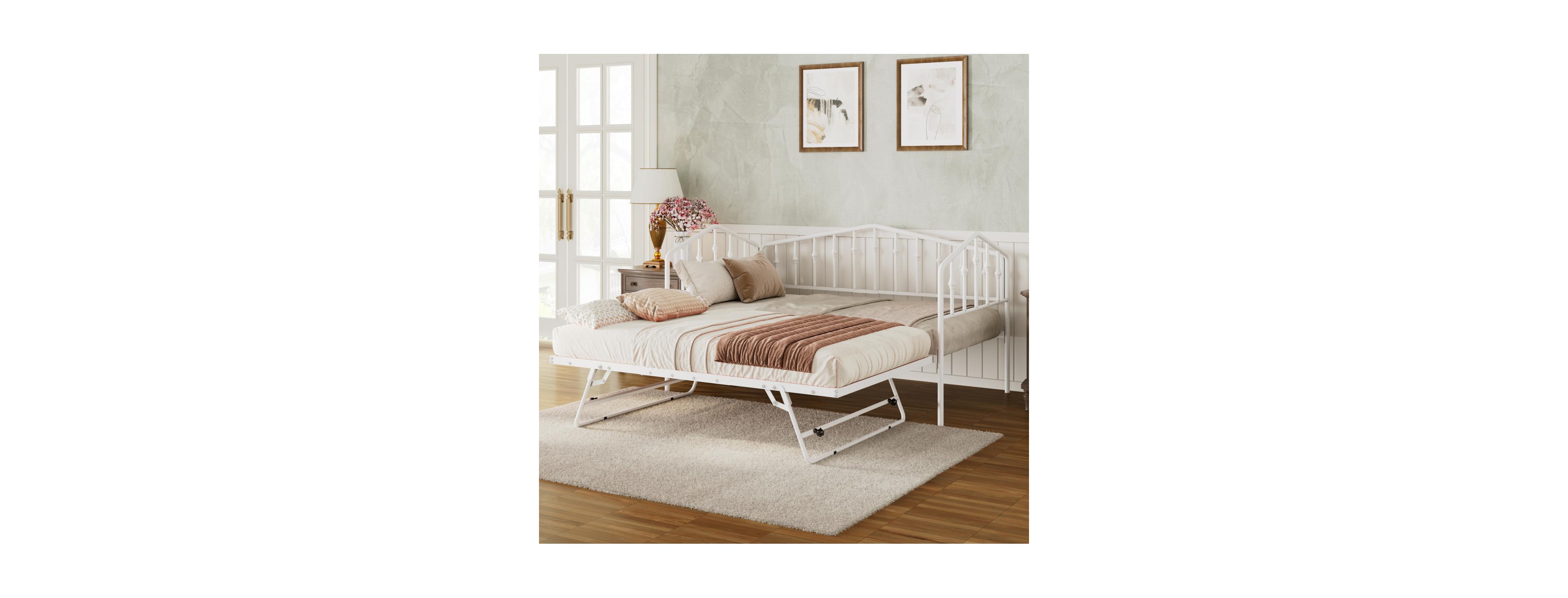 Streamdale Furniture Metal Daybed with Adjustable Portable Trundle - Twin Size