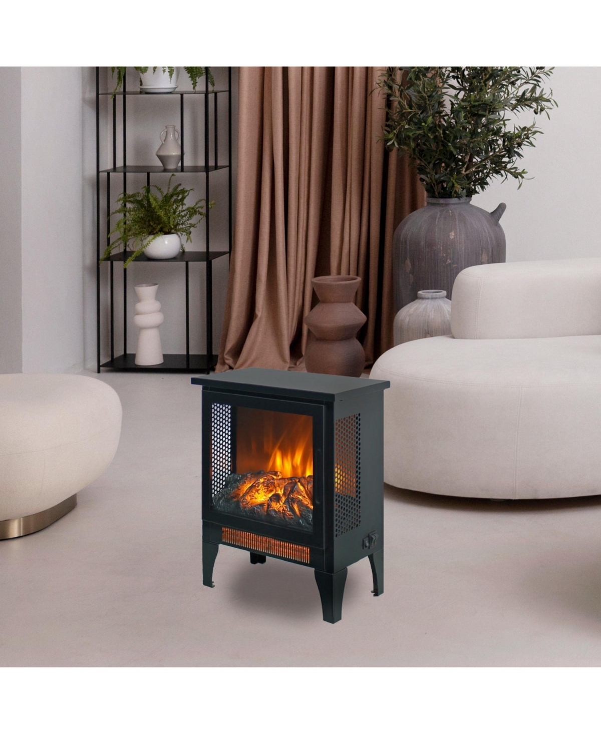 Mondawe 18" Freestanding Electric Fireplace Stove Heater with 3D Flame Effect