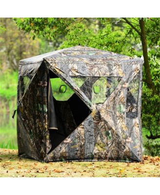 80 Inch Person Portable Pop-Up Ground Tent with Carrying Bag, Camouflage, Polyester, Fiberglass, Iron, Plastic Construction