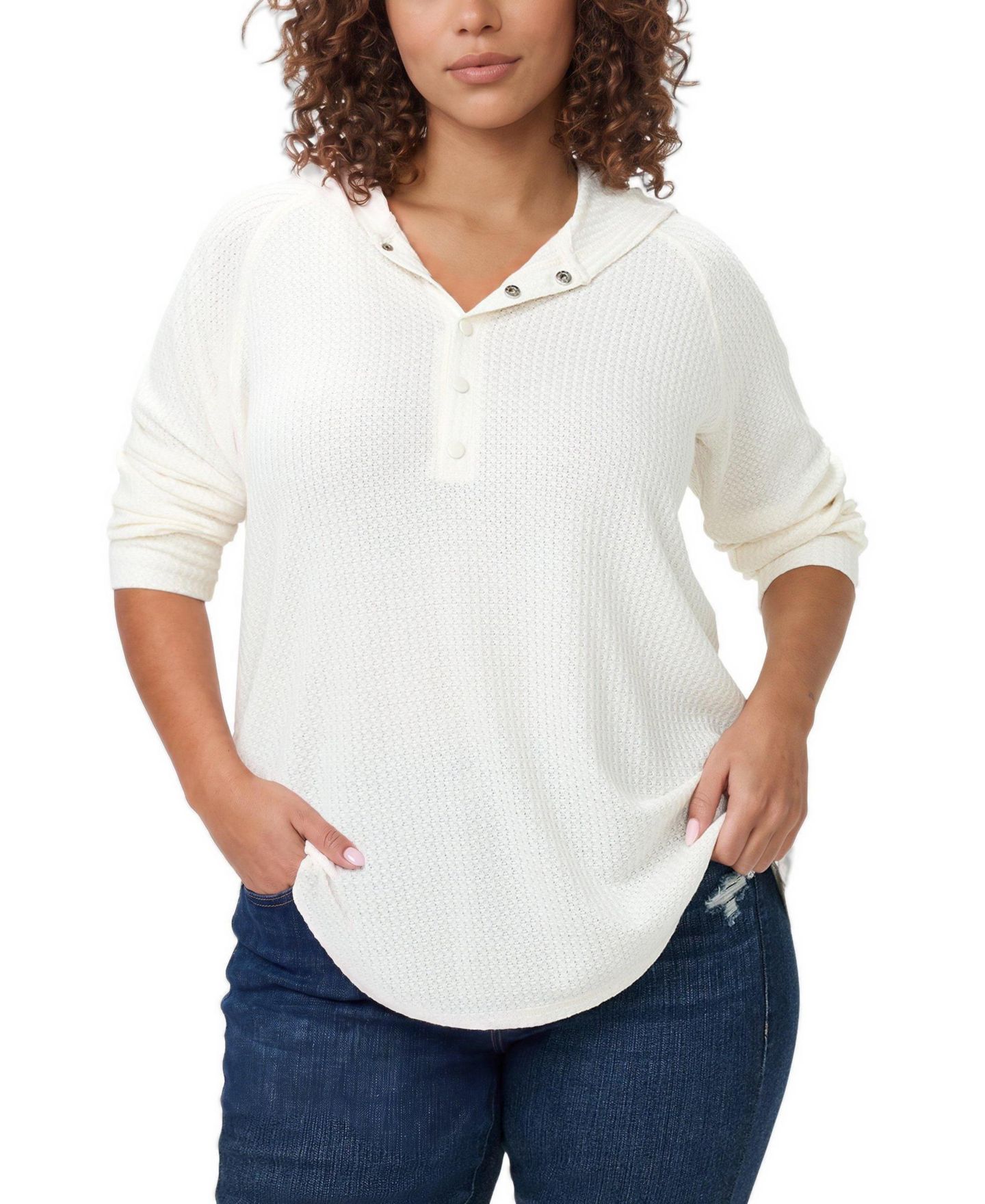 Женское худи Torrid Plus Size Waffle Varsity Snap-Button, цвет: Белый — фото 1