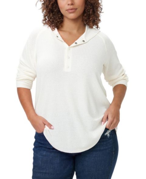 Женское худи Torrid Plus Size Waffle Varsity Snap-Button, цвет: Белый