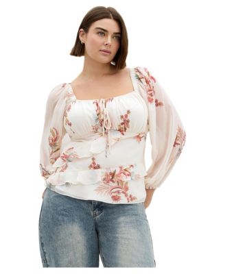 Plus Size Shayla Floral-Print Square Neck Blouse