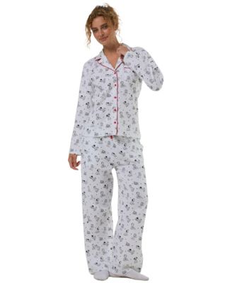 Women's Disney 101 Dalmatians Button-Down Pajama Set with Matching Scrunchie, 2-Piece Set