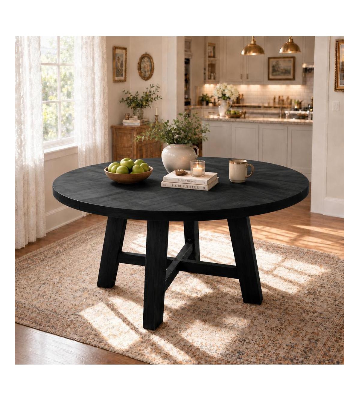 homfan 47" Round Dining Table for 4-6, Modern Farmhouse Kitchen