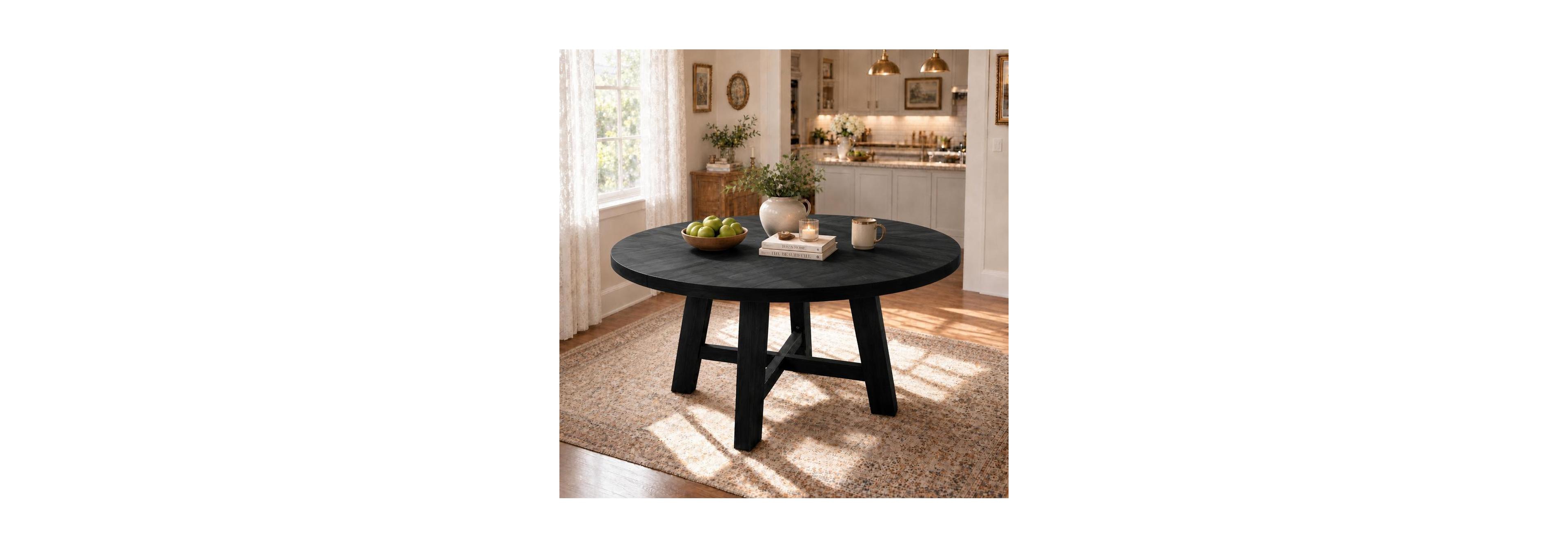 homfan 47" Round Dining Table for 4-6, Modern Farmhouse Kitchen