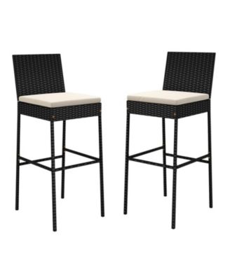 Set of 2 Wicker Patio Bar Stools with Backrest and Built-In Footrest Chair