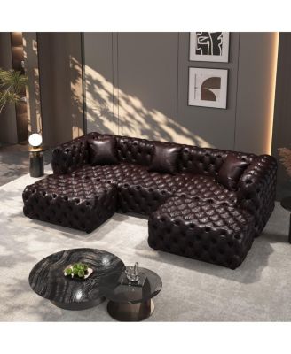 105.7" Modern Faux Leather Modular Sectional Sofa with 2 Ottomans