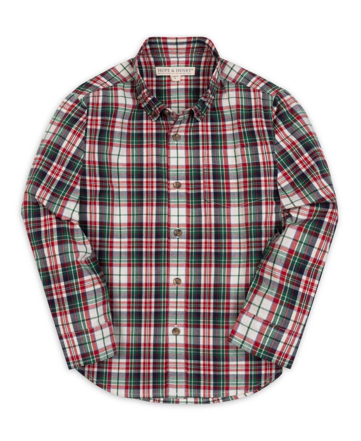 Hope & Henry Toddler Boys' 2T-5T Button-Down Organic-Cotton Plaid Long-Sleeve Shirt