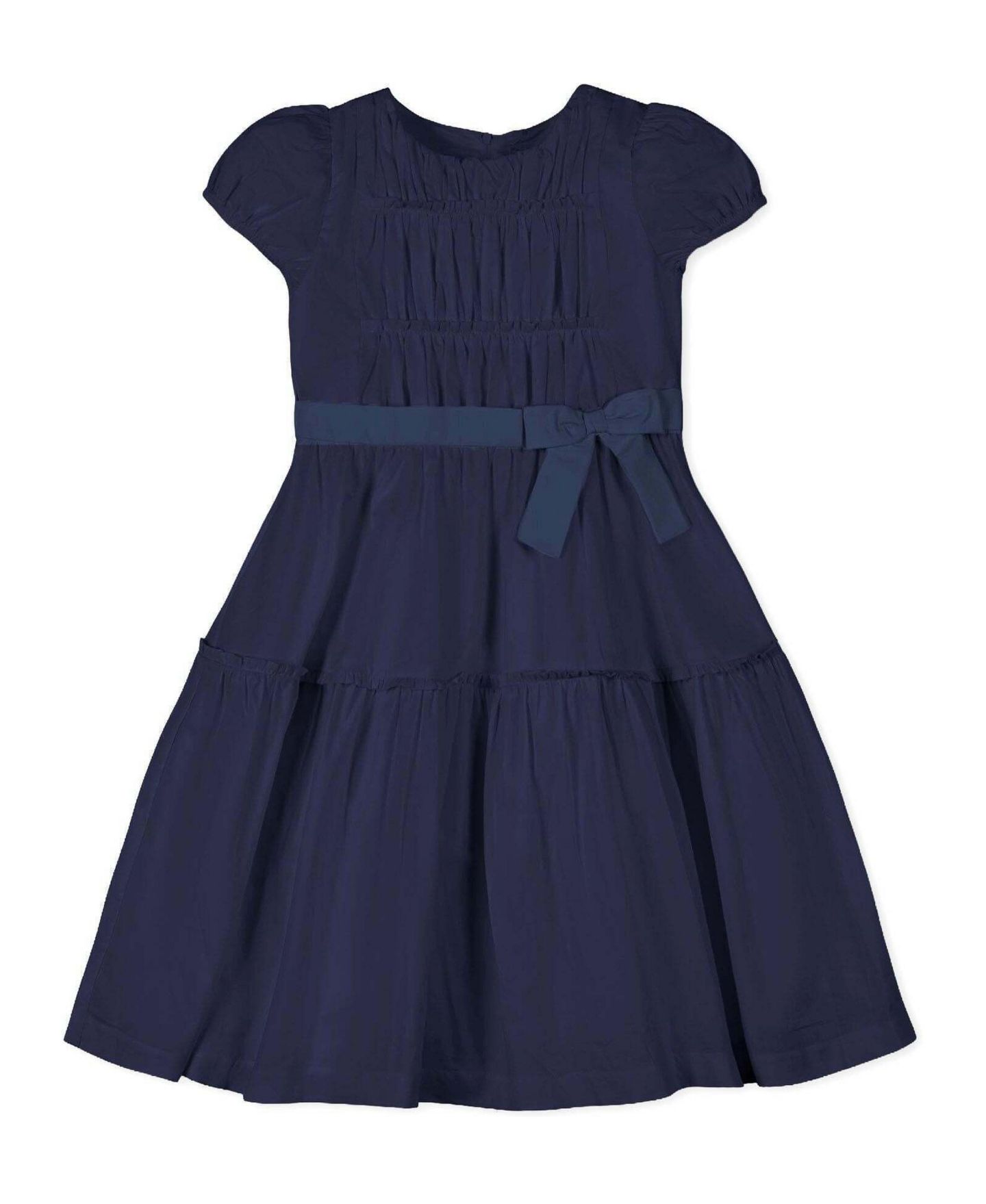 Платье Hope & Henry Puff-Sleeve Tiered A-Line Organic Cotton Dress для девочек, цвет: Тёмно-синий — фото 1