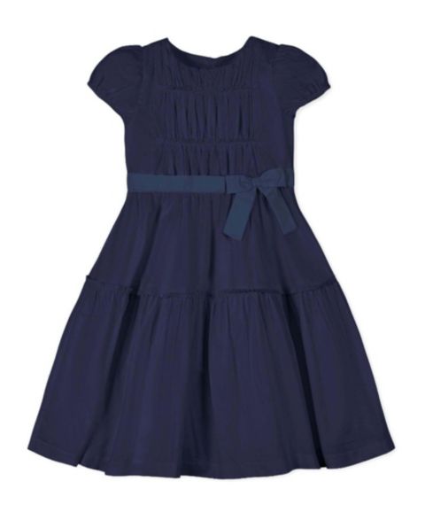 Платье Hope & Henry Puff-Sleeve Tiered A-Line Organic Cotton Dress для девочек, цвет: Тёмно-синий