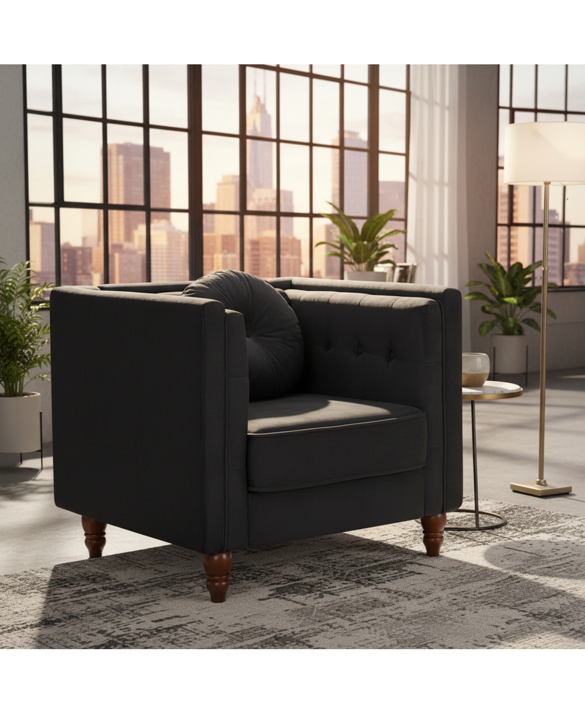 Streamdale Furniture Classic Chesterfield Velvet Accent Chair with Tapered Wood Legs