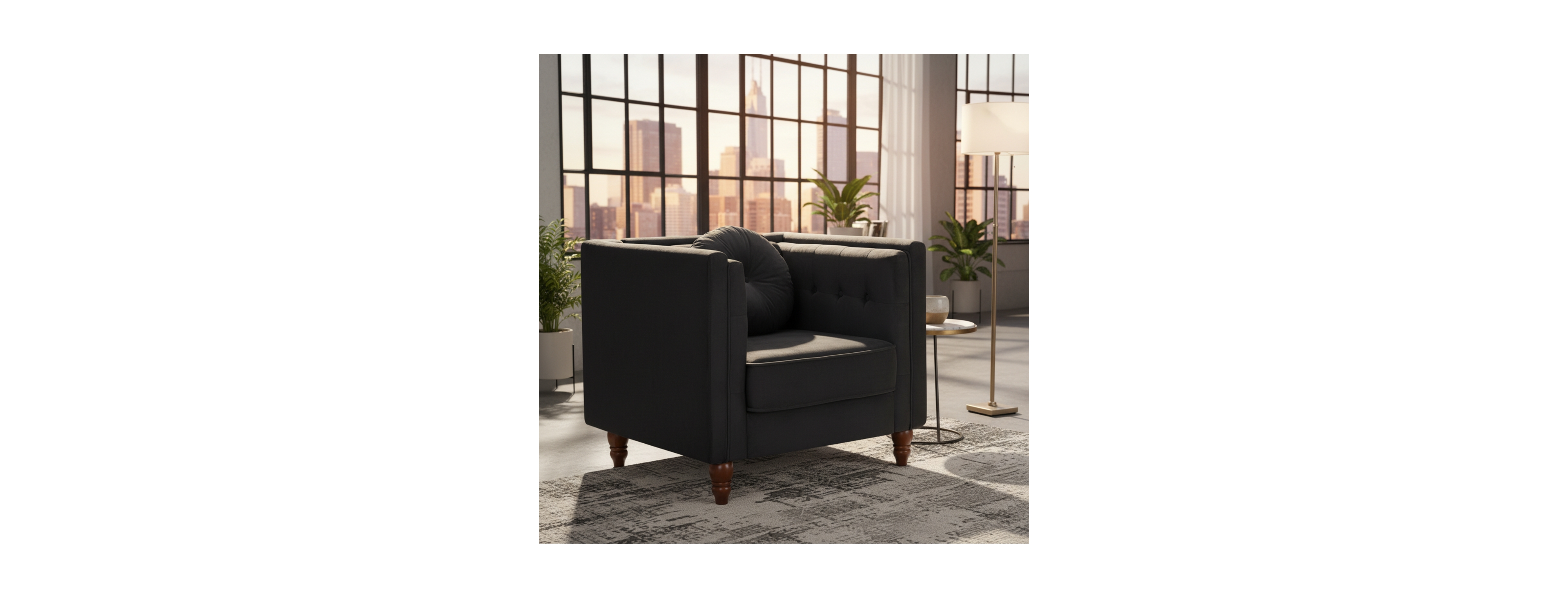 Streamdale Furniture Classic Chesterfield Velvet Accent Chair with Tapered Wood Legs