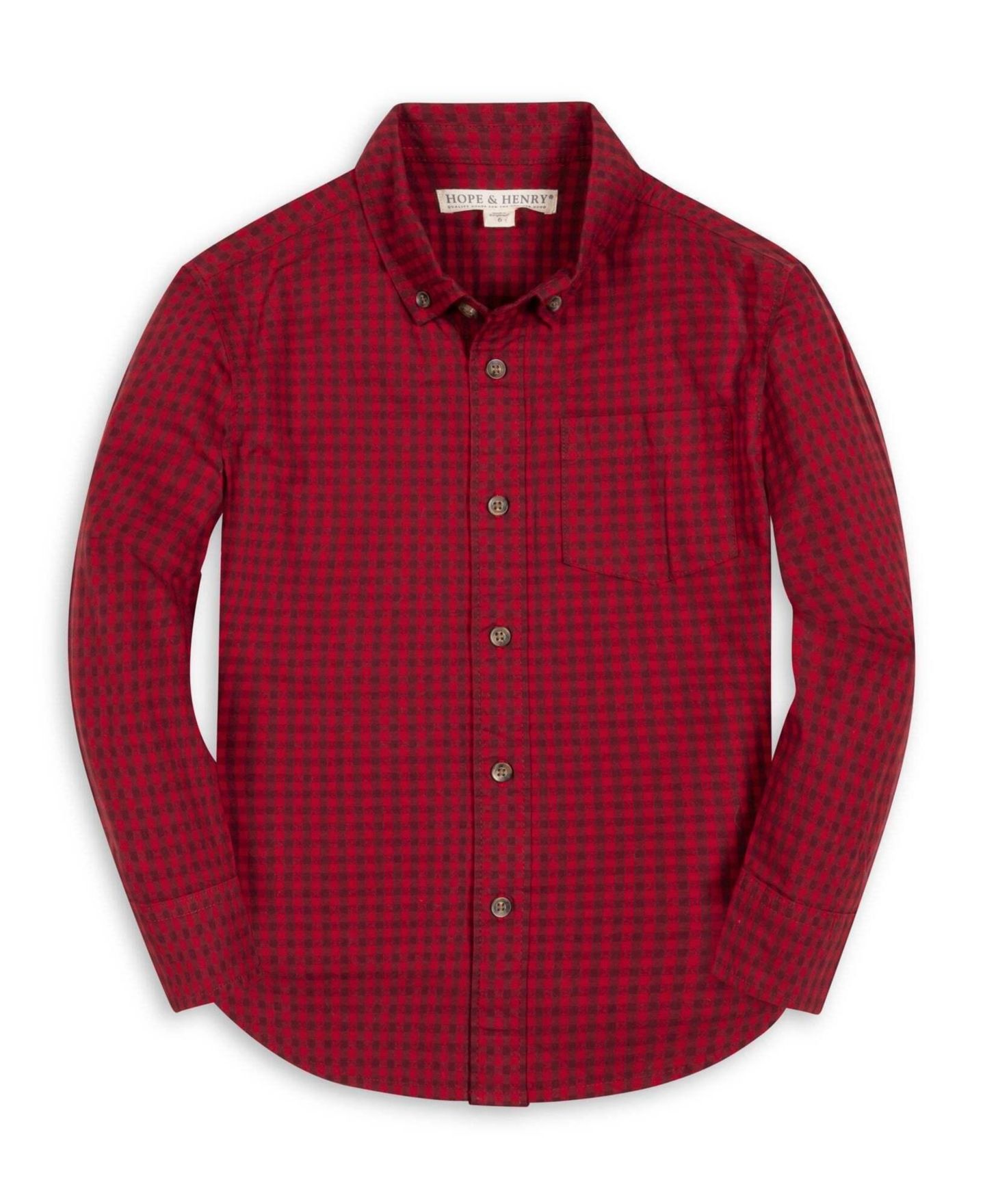 Рубашка Hope & Henry Small - XL Organic Cotton Stretch Poplin Button-Down Shirt для мальчиков, цвет: Красный в мелкую клетку — фото 1