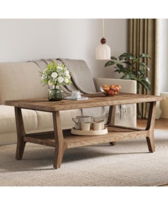 2-Tier Solid Wood Coffee Table, 47-Inch Center Table