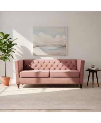 Button Tufted Velvet 3-Seater Sofa with Wood Legs