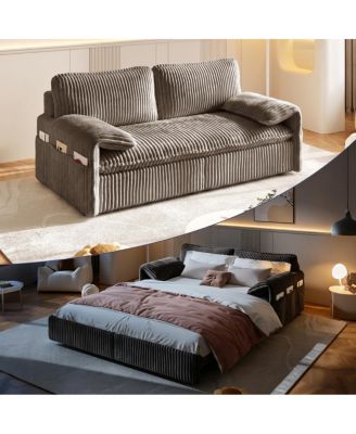 66" 3-in-1 Queen Corduroy Pull-Out Sofa Bed with Storage