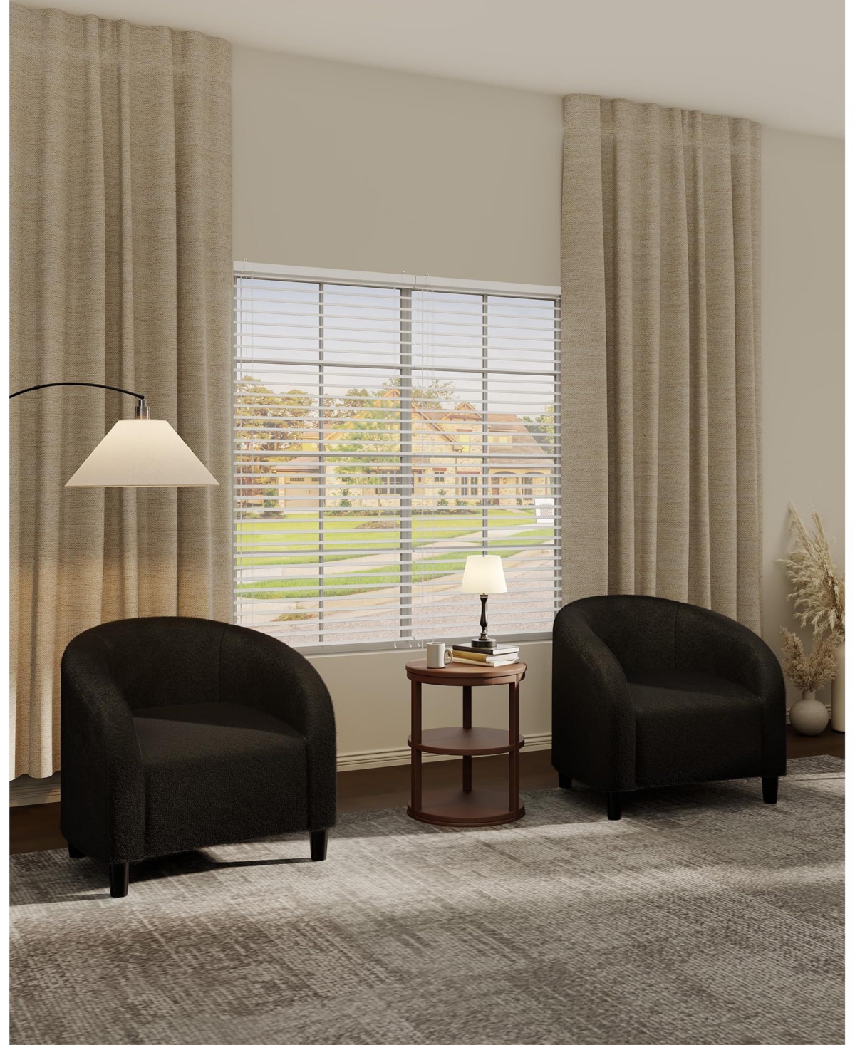 homfan Set of 2 Boucle Barrel Accent Chairs