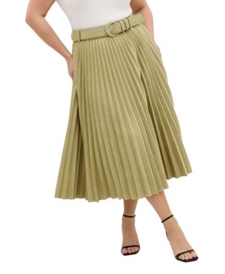 Plus Size Faux Suede Pleated High-Waisted Midi Skirt