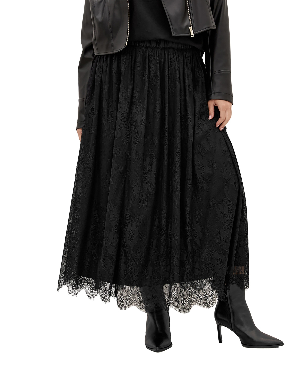 City Chic Plus Ivy Lace Mesh Maxi A-Line Skirt