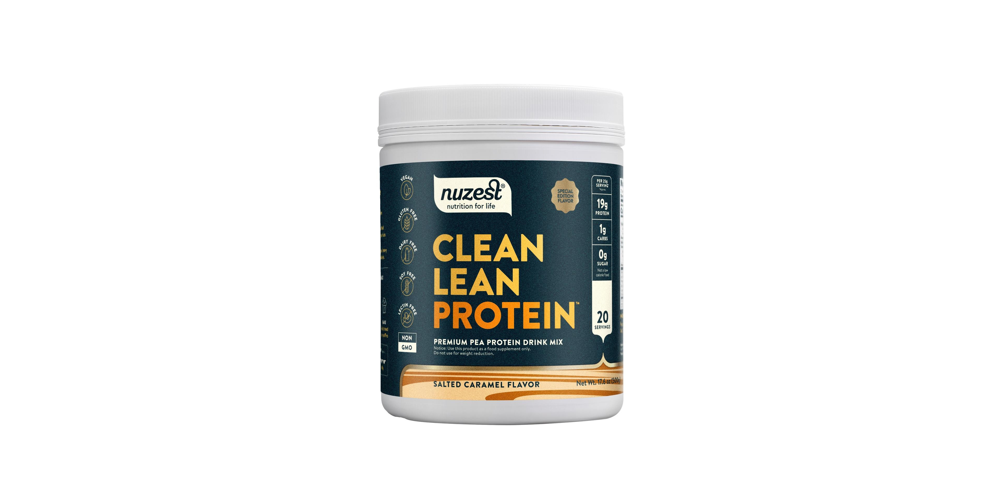 Nuzest Clean Lean Protein Pea Protein Powder, Salted Caramel, 20 Servings with 19g Protein, 1.1lb
