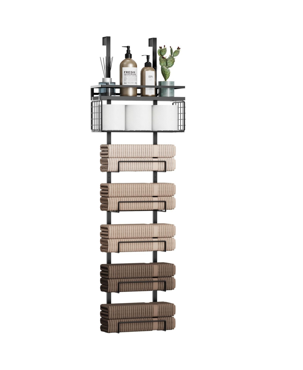 Cyqbd Bathroom Hardware 7-Tier Over Door Towel Rack Metal Basket