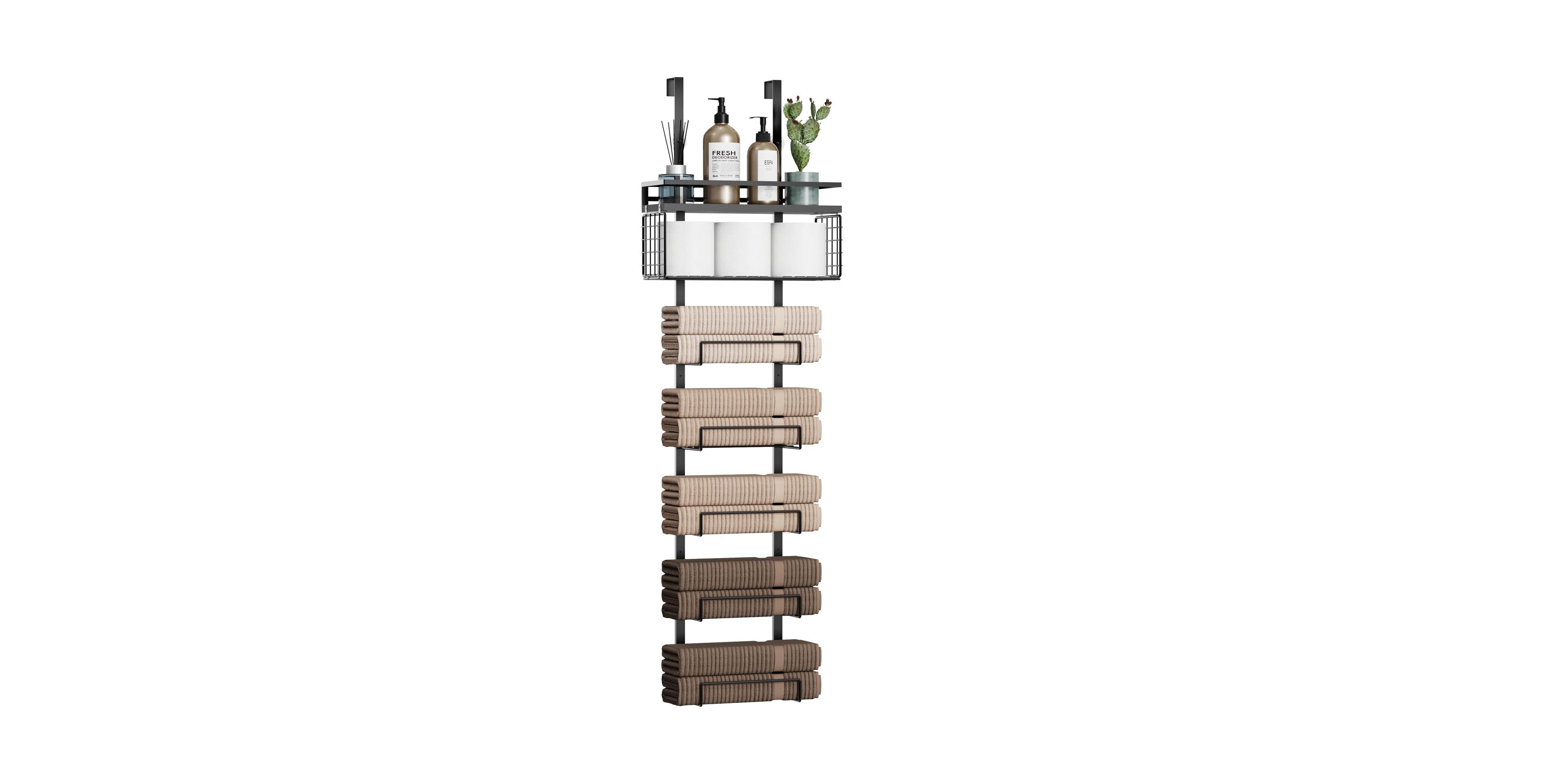 Cyqbd Bathroom Hardware 7-Tier Over Door Towel Rack Metal Basket