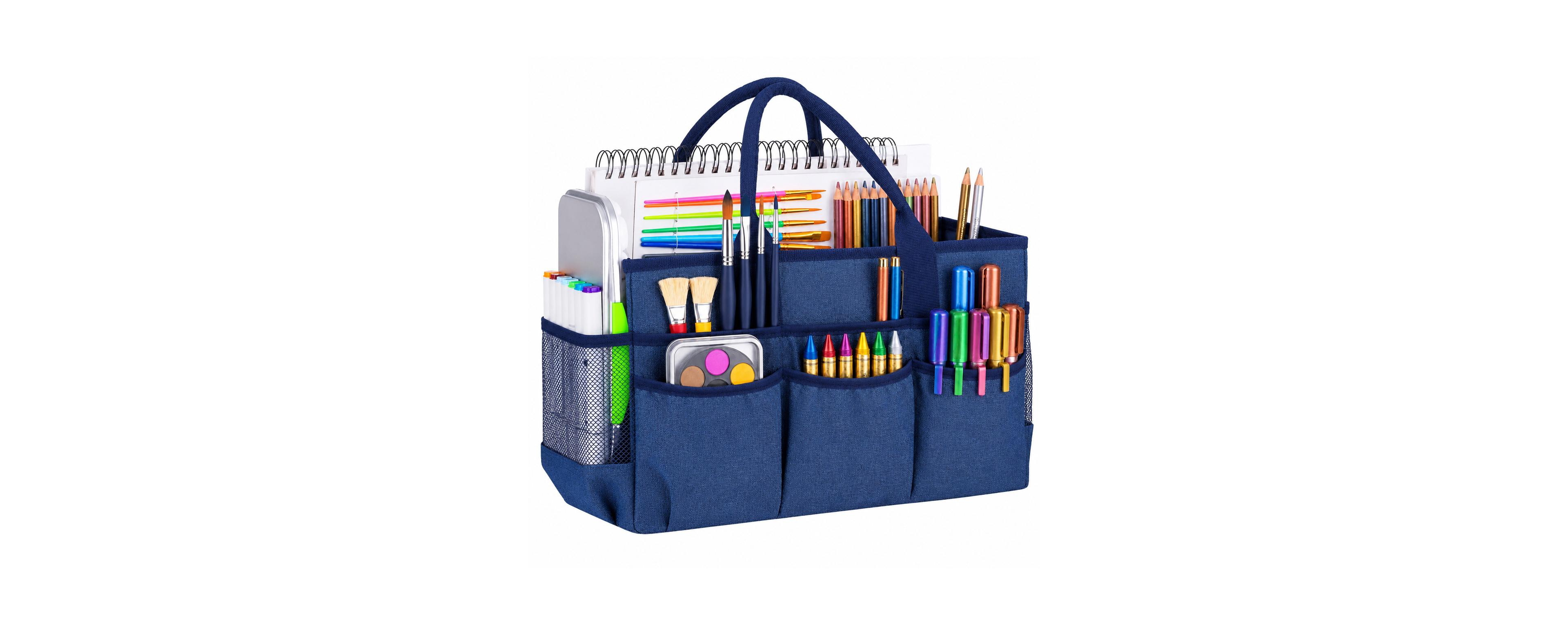 Lowking Large Art Supply Storage Tote Bag with Mesh Pockets Organizer