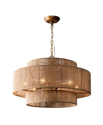 Bohemian Antique Light Drum Chandeliers with Natural Rope Shade