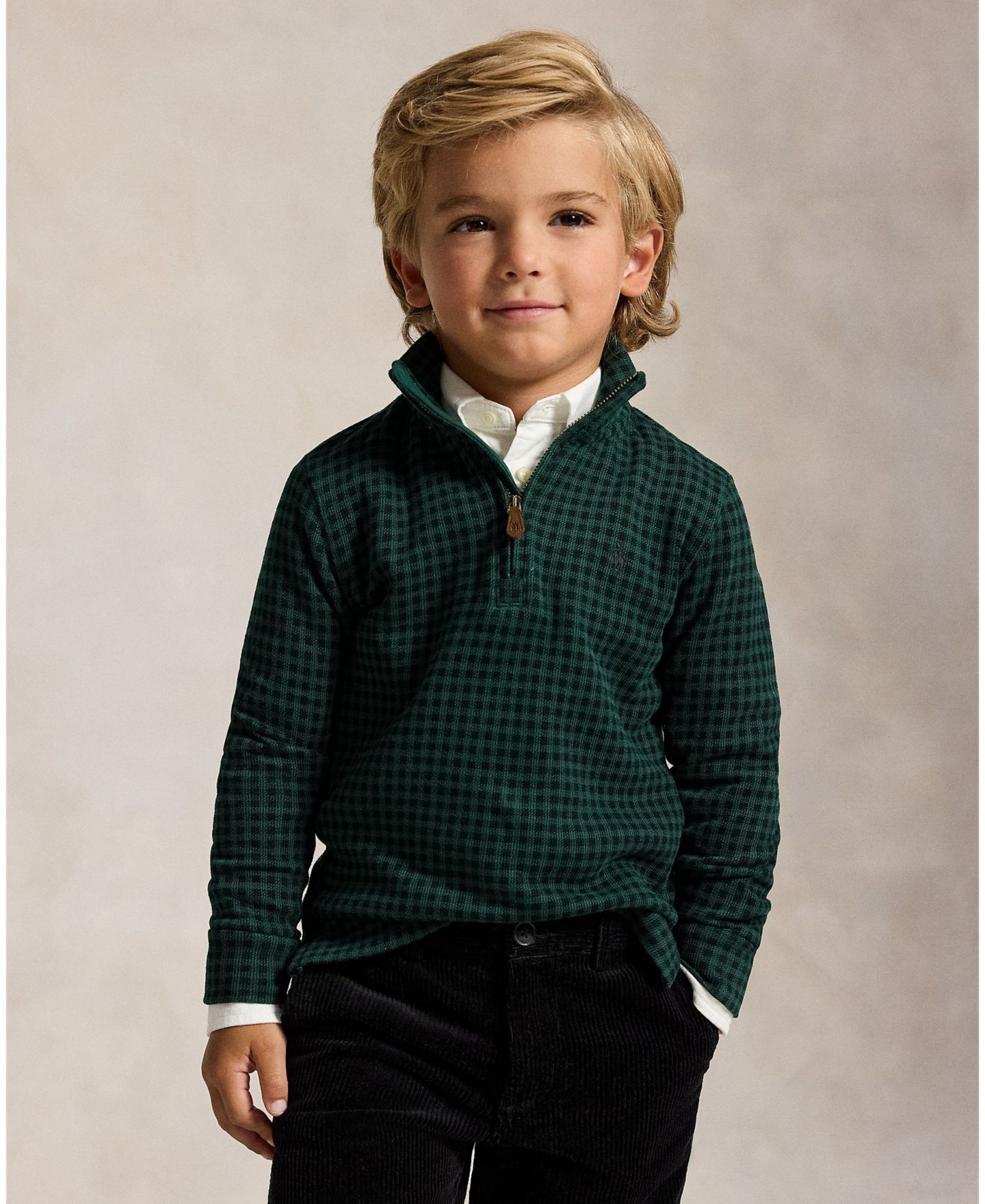 Свитер Polo Ralph Lauren Plaid Estate-Rib Quarter-Zip Pullover для мальчиков, цвет: Зелёный — фото 3