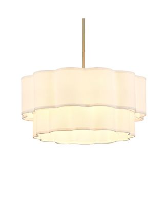 26 Inch Modern Linen 6 Light Scalloped Tiered Drum Chandelier with Adjustable Downrods