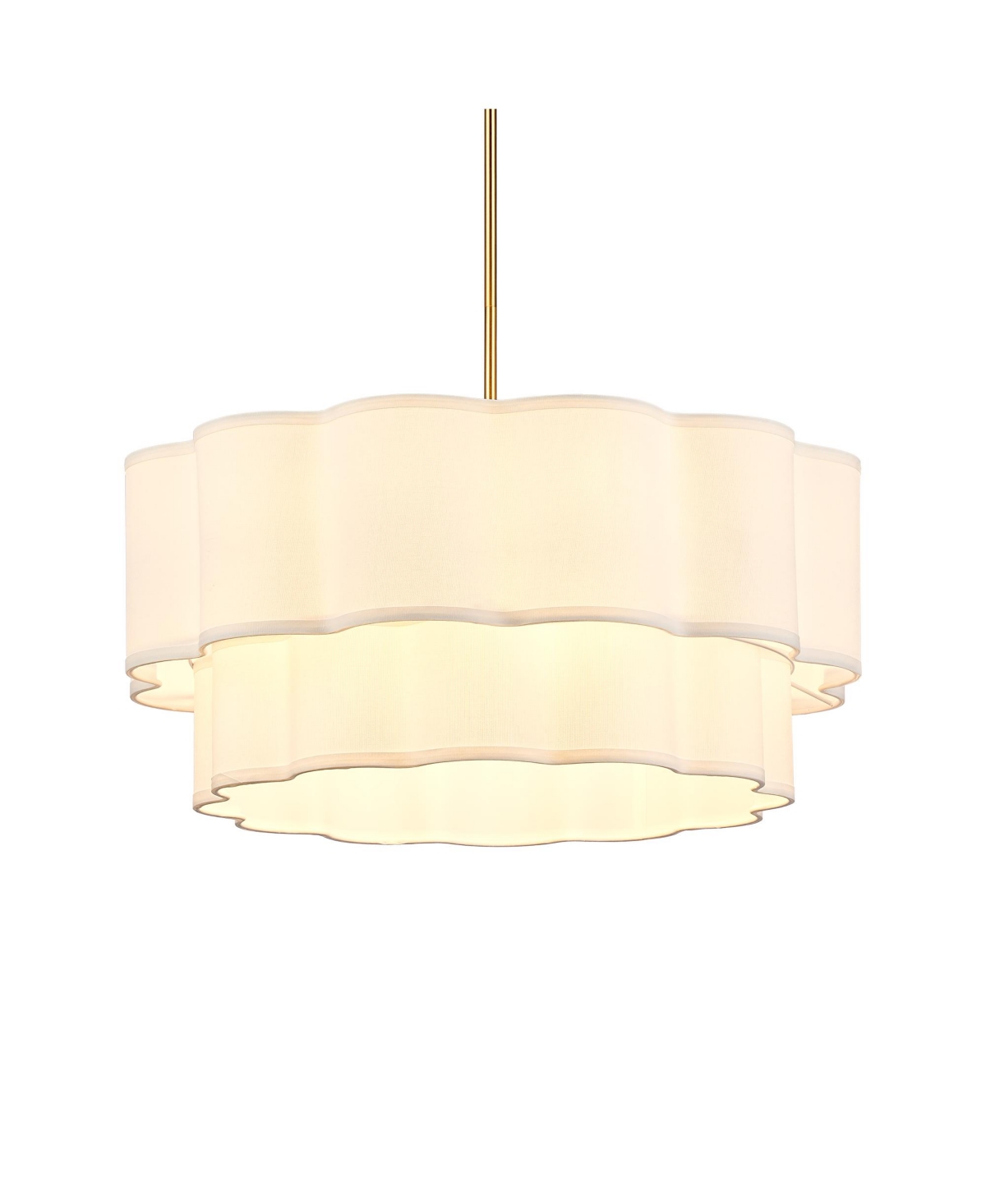 Parrot Uncle 26 Inch Modern Linen 6 Light Scalloped Tiered Drum Chandelier with Adjustable Downrods - Brass