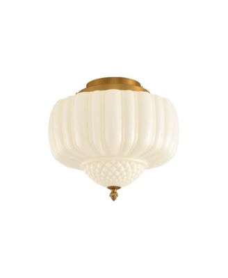 14" Vintage Ribbed Glass Schoolhouse Flush Mount Ceiling Light Fixture