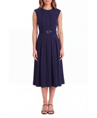 Women's Sleeveless Pleated Fit & Flare Midi Dress