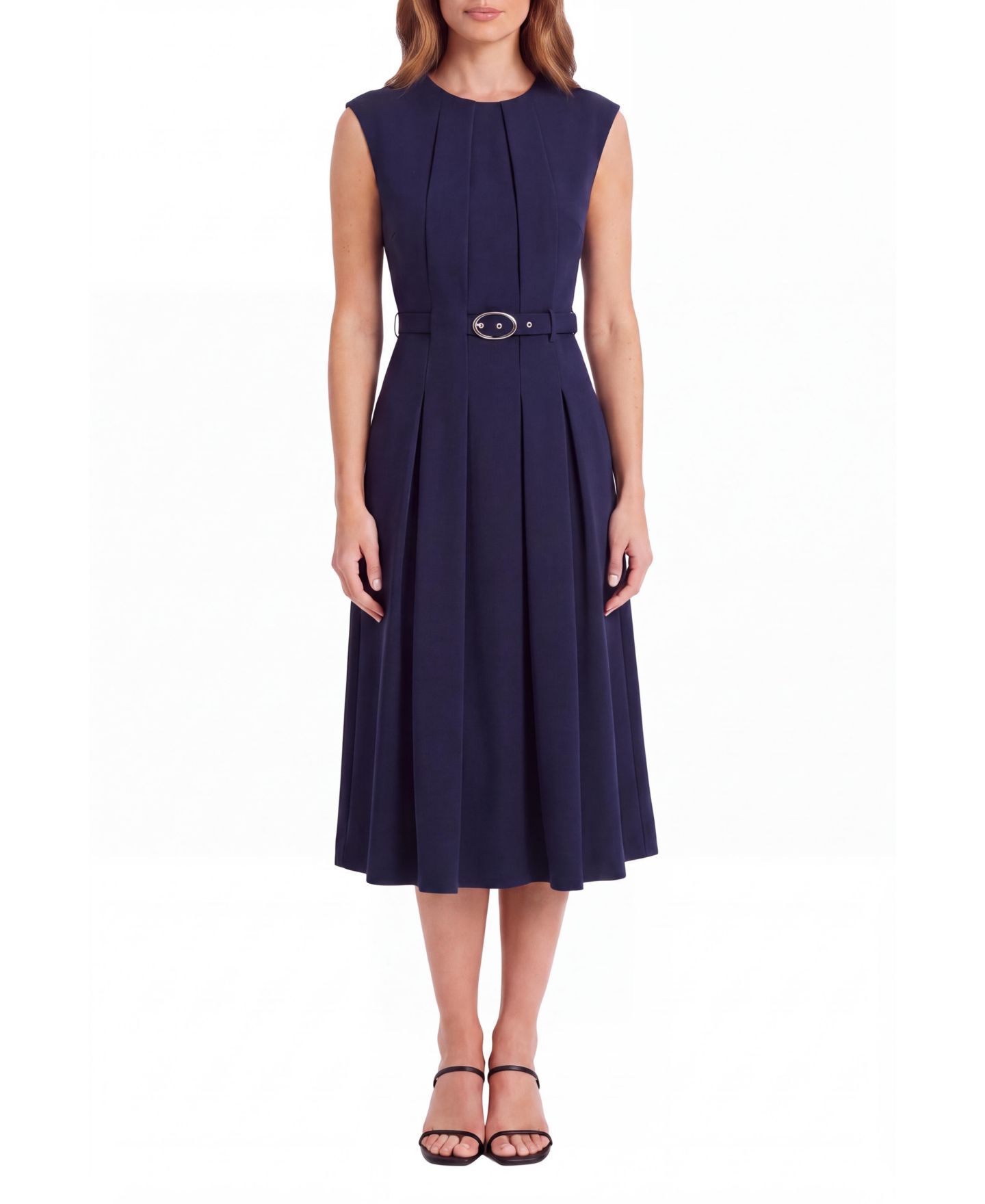 Женское платье Maggy London Sleeveless Pleated Fit & Flare Midi, цвет: Тёмно-синий — фото 1