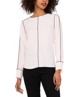 Women's Crewneck Long-Sleeve Piping Blouse