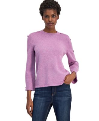 Petite Rib-Stitch Button-Trimmed Sleeves Sweater